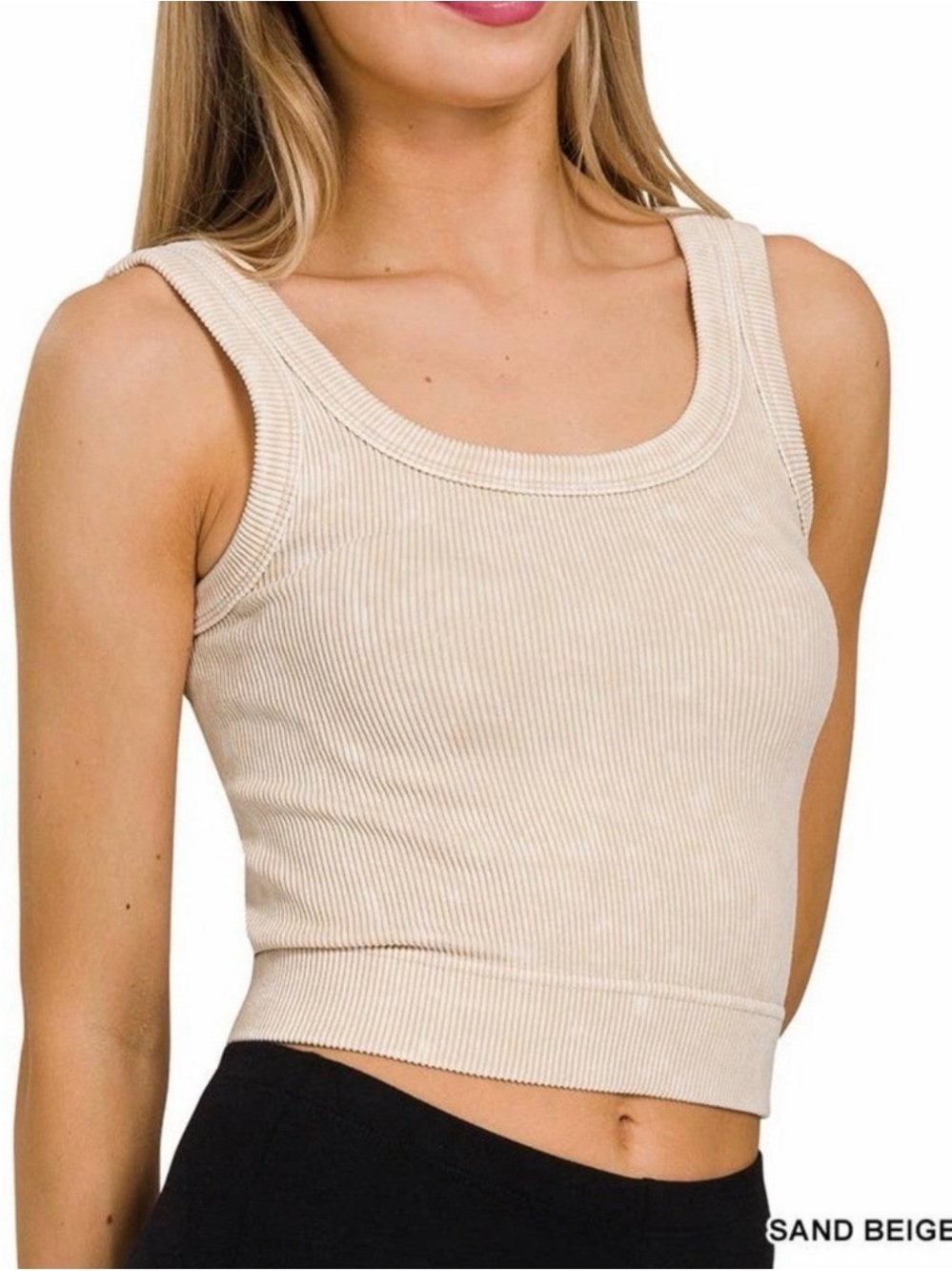 Sz S/M Zenana Outfitters Sand Beige Ribbed Crop Tank